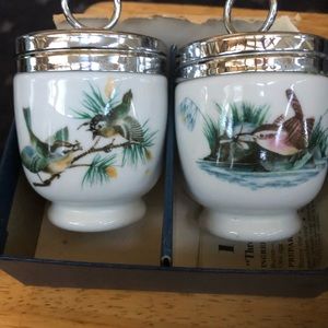 Royal Worcester egg coddlers. Bird pattern